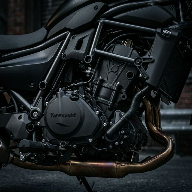 Close-up do motor: arquitetura moderna e acabamento industrial.